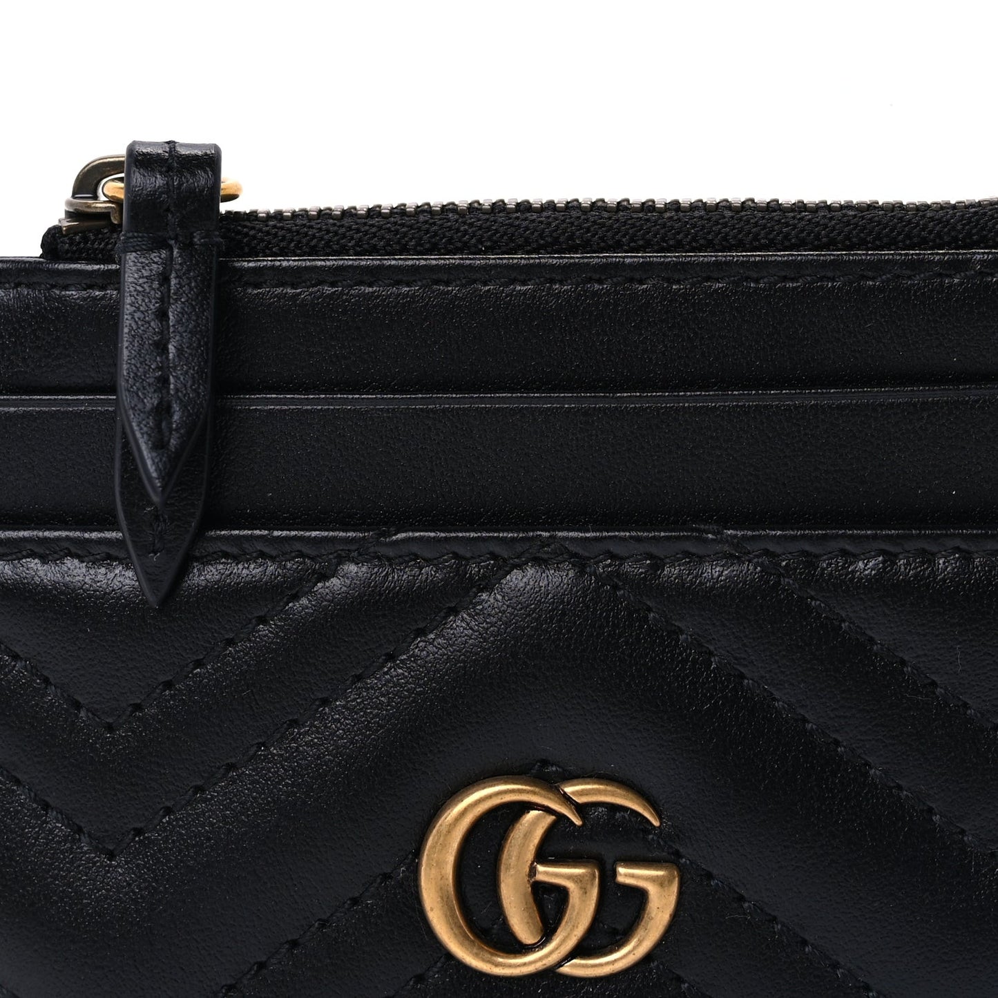 Calfskin Matelasse Chevron GG Marmont Key Case Card Holder Black
