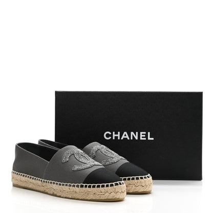 Chanel Canvas Grosgrain CC Espadrilles 38 Grey Black 10 of 10
