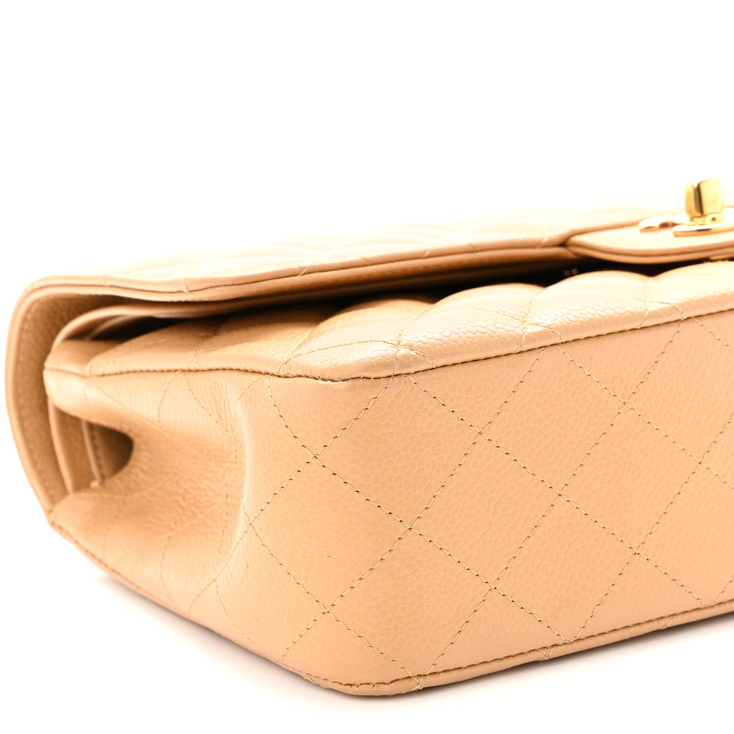 Caviar Quilted Medium Double Flap Beige