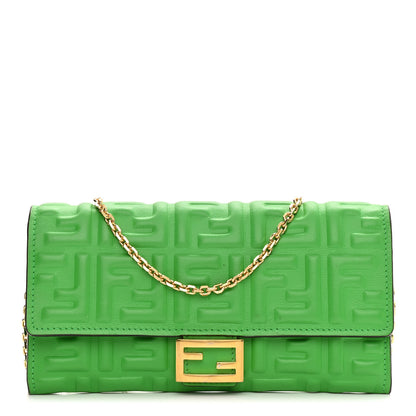Fendi Nappa Matisse FF Embossed Continental Wallet On Chain Tomatillo 1 of 11