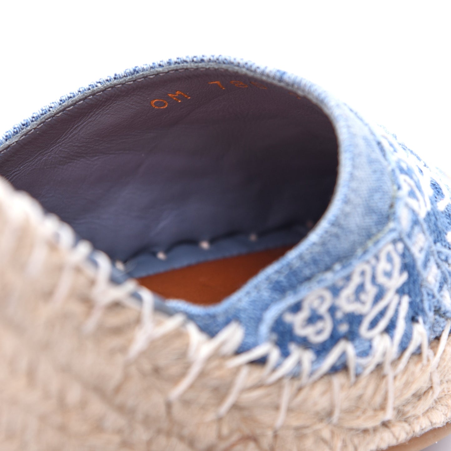 Denim Butterfly Embroidered Rockstud Ankle Wrap Espadrille 15/85mm Wedges 36 Light Denim