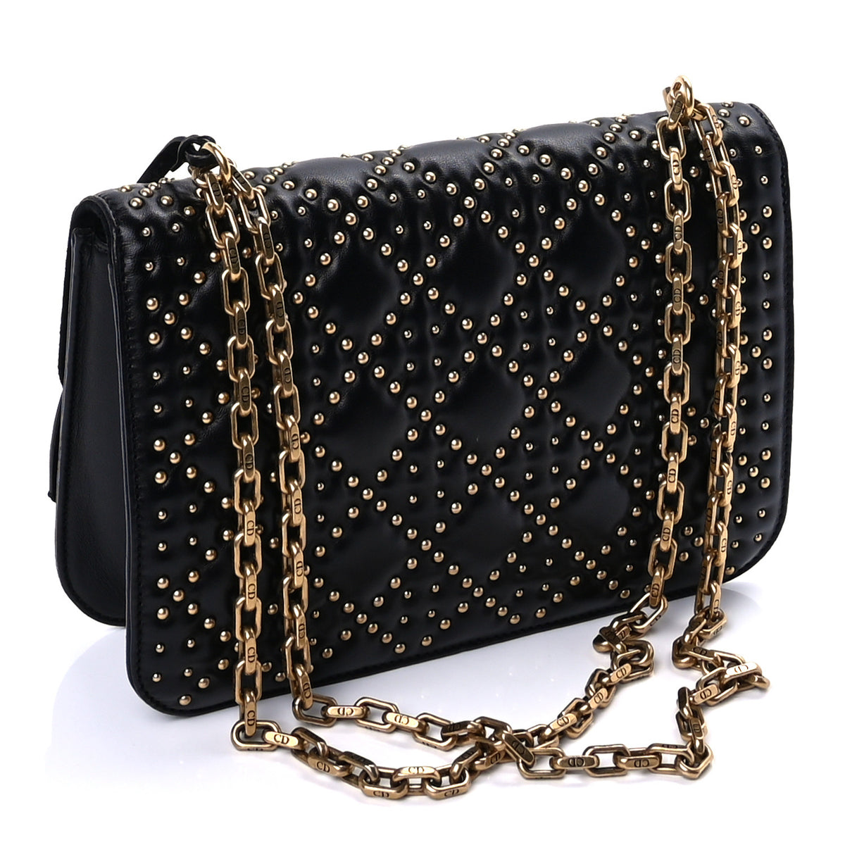 Christian Dior Lambskin Cannage Studded Small Dioraddict Flap Bag Black 2 of 8