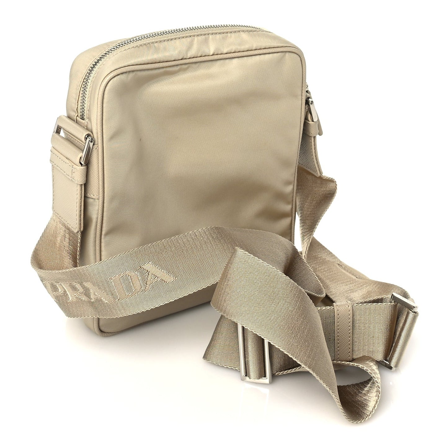 Tessuto Nylon Saffiano Front Pocket Zip Messenger With Pouch Beige