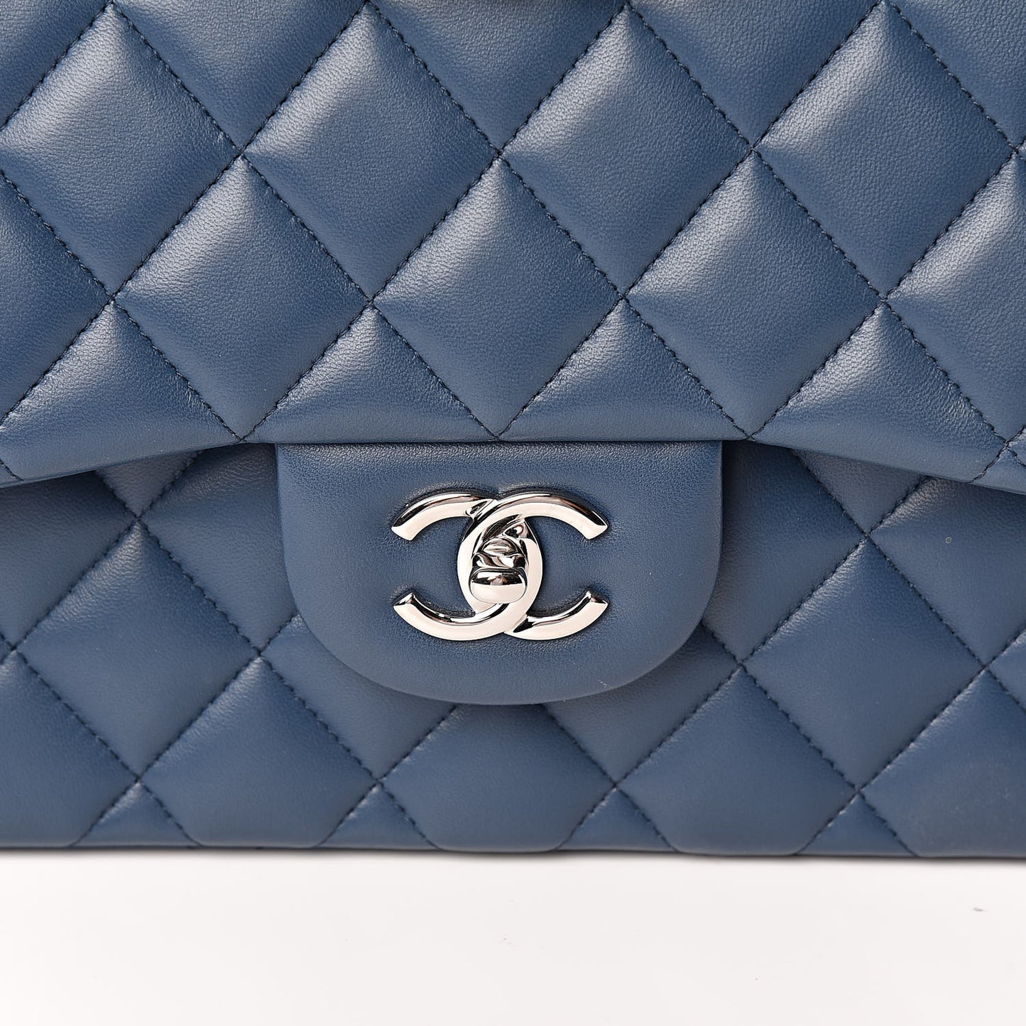 Lambskin Quilted Jumbo Double Flap Light Blue
