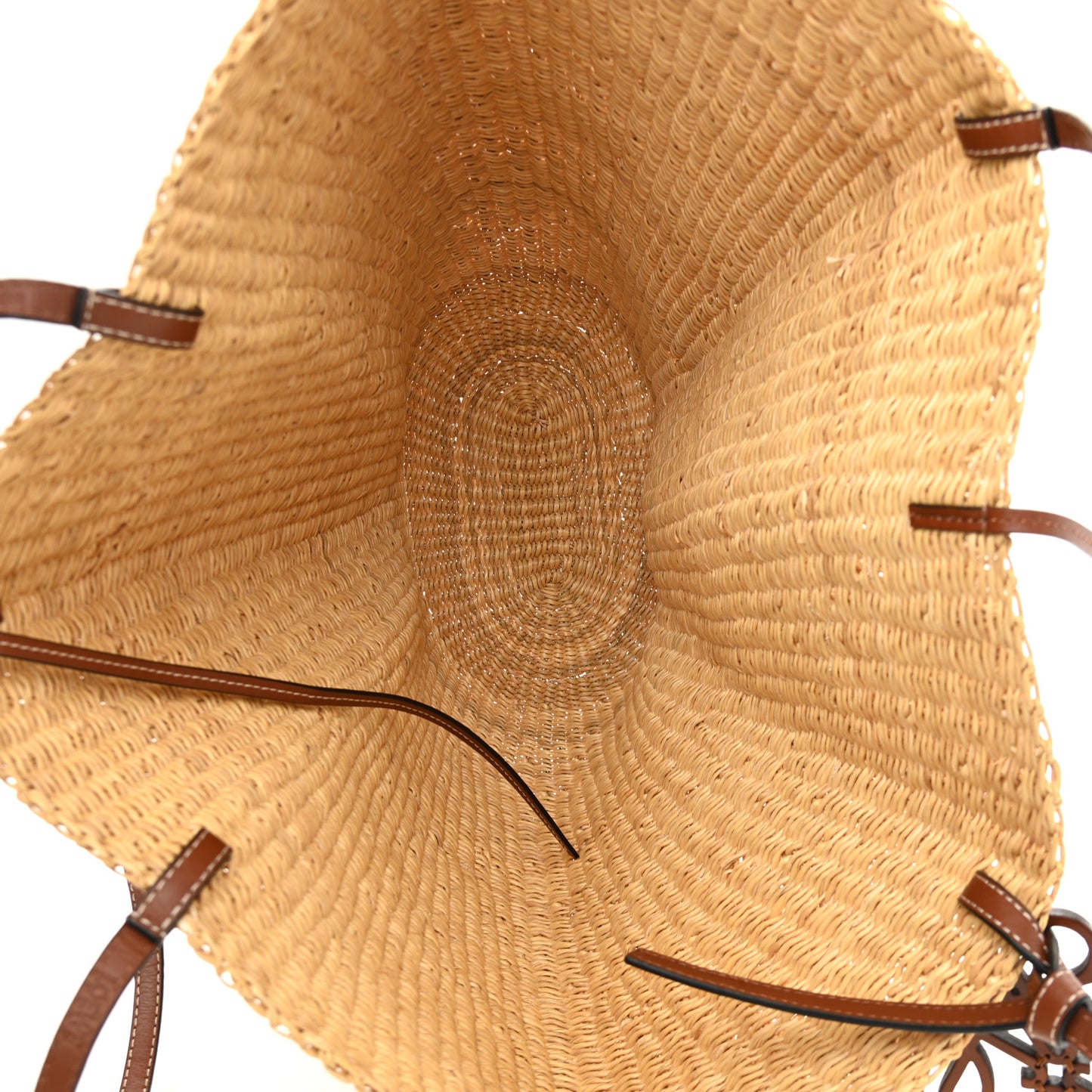 Raffia Calfskin Shell Basket Tote Natural Pecan