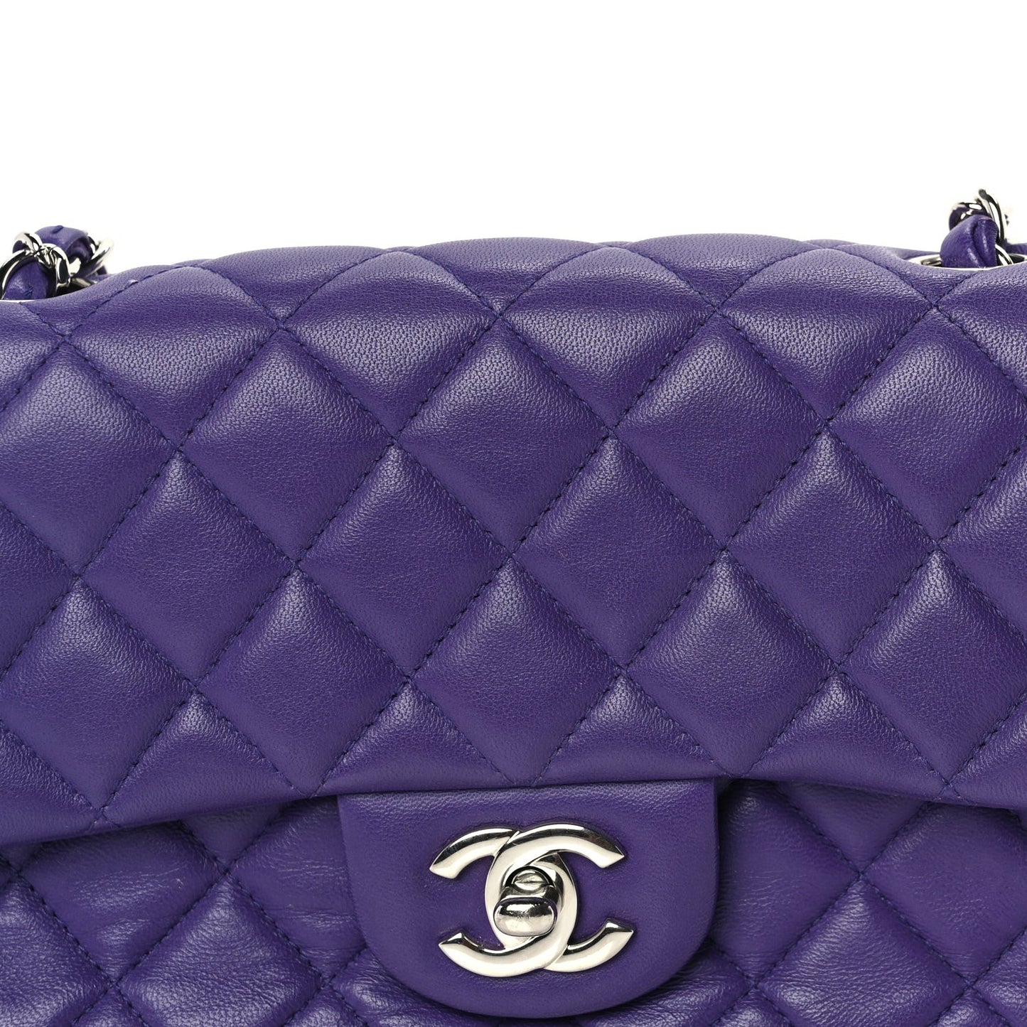 Lambskin Quilted Mini Rectangular Flap  Purple