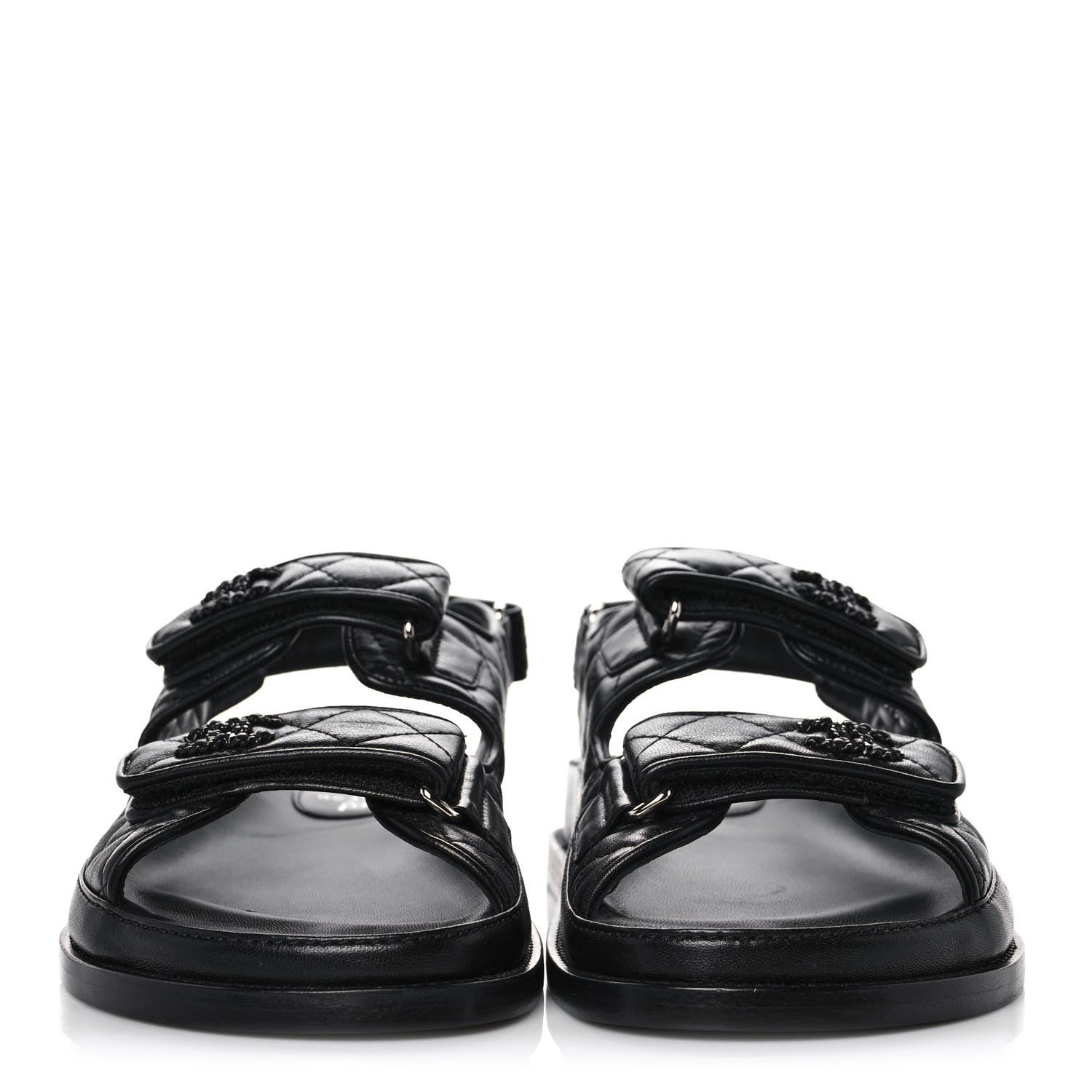 Chanel Lambskin Velcro Dad Sandals 38.5 Black 2 of 10