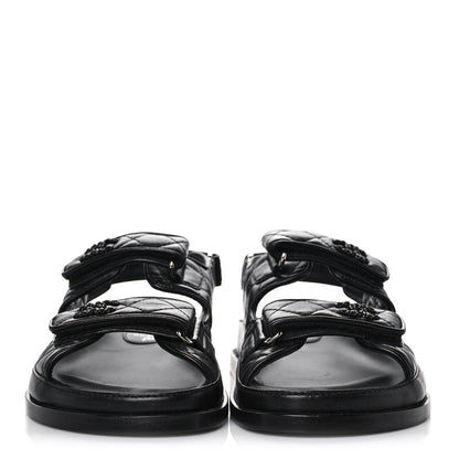 Chanel Lambskin Velcro Dad Sandals 38.5 Black 2 of 10