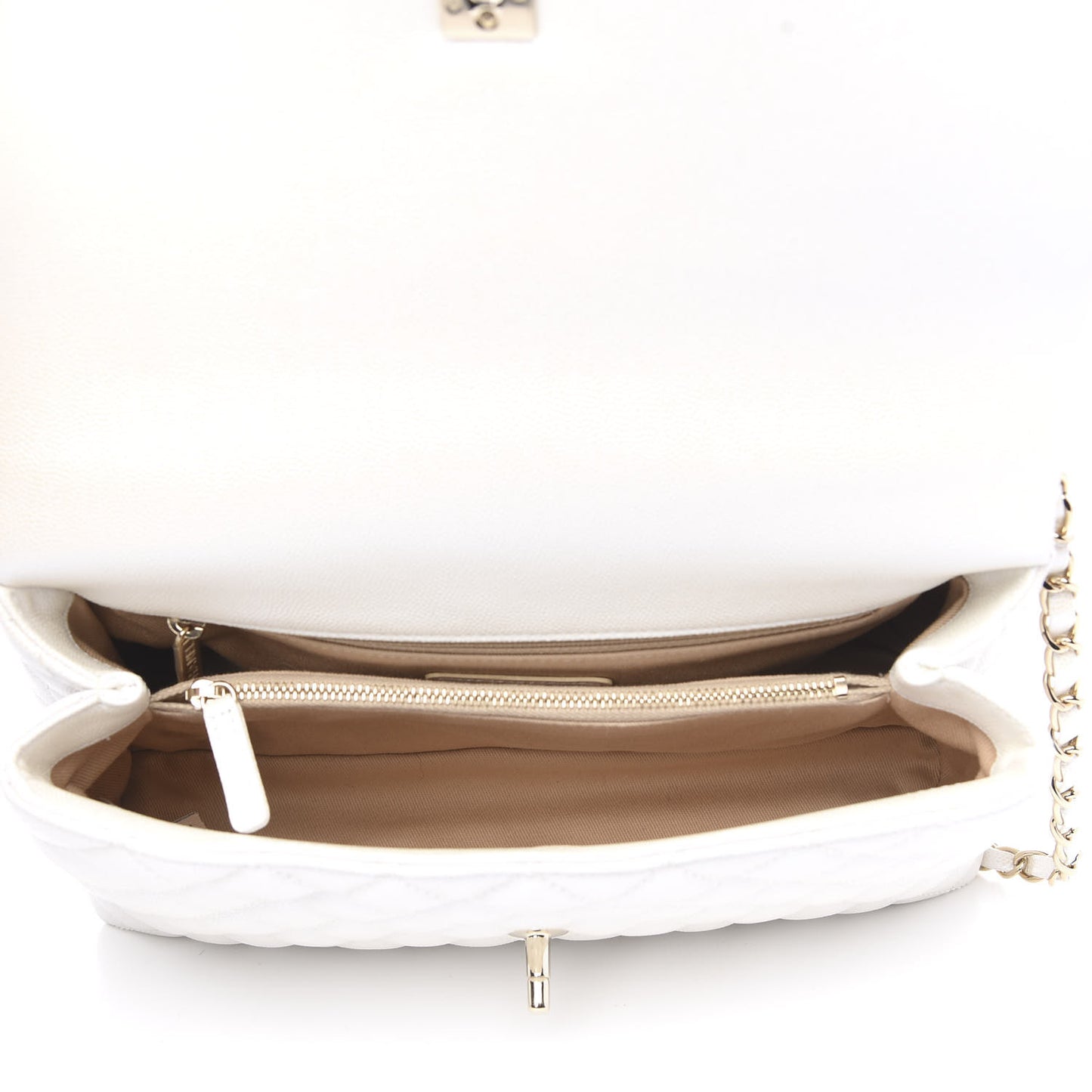 Iridescent Caviar Quilted Small Coco Handle Flap White