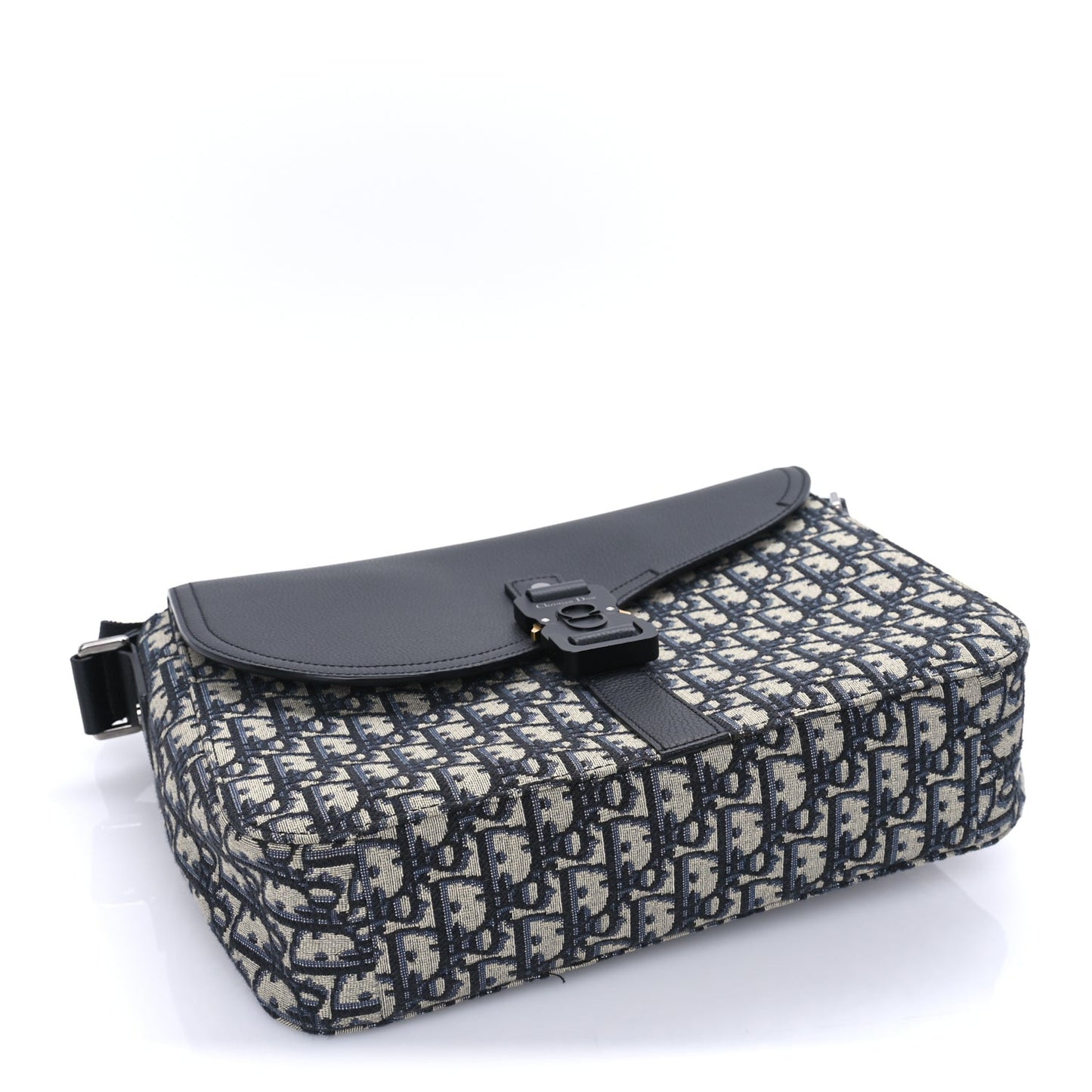 Oblique Jacquard Grained Calfskin Medium Saddle Messenger Bag Beige Black