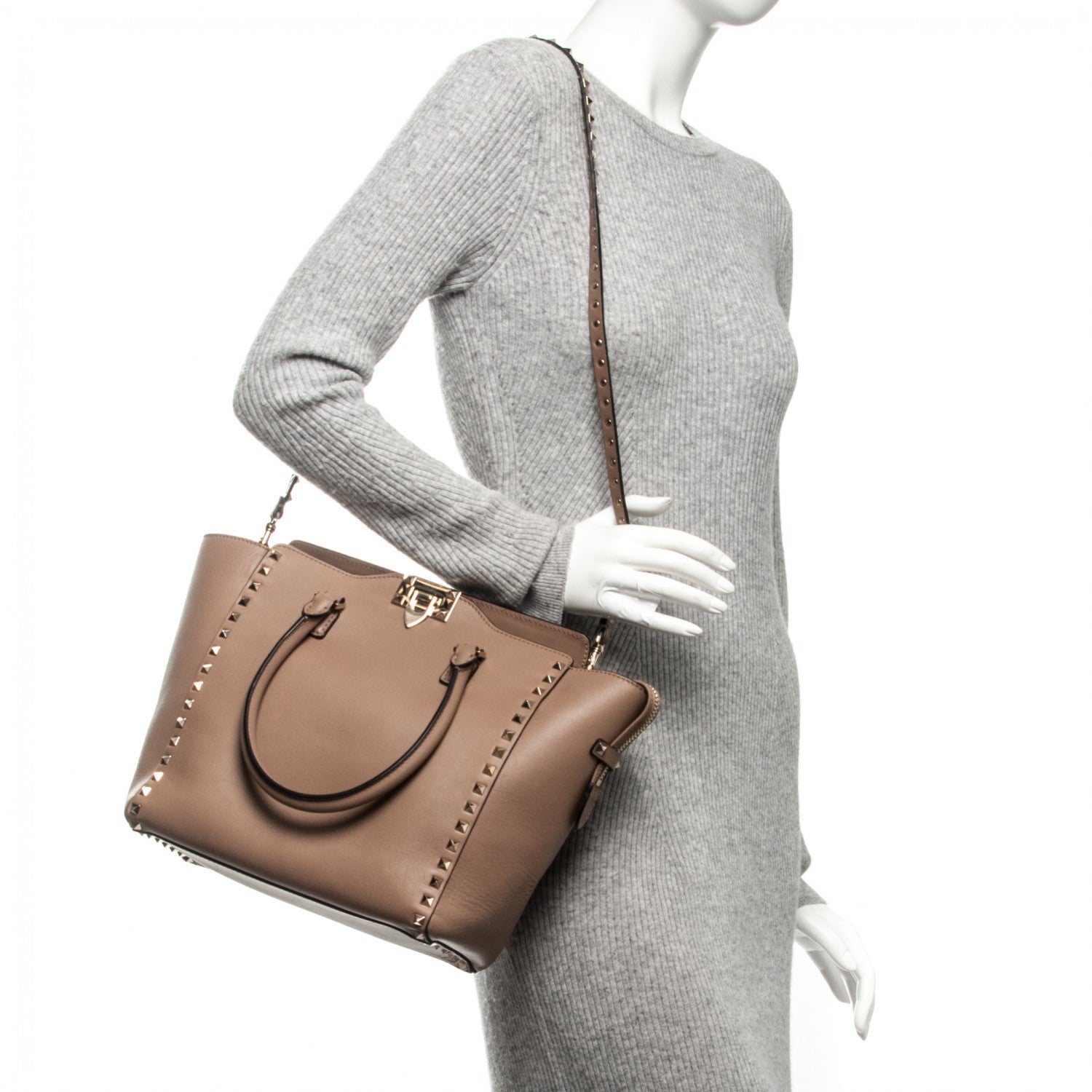 Valentino Garavani Vitello Rockstud Double Handle Tote Alpaca 2 of 6