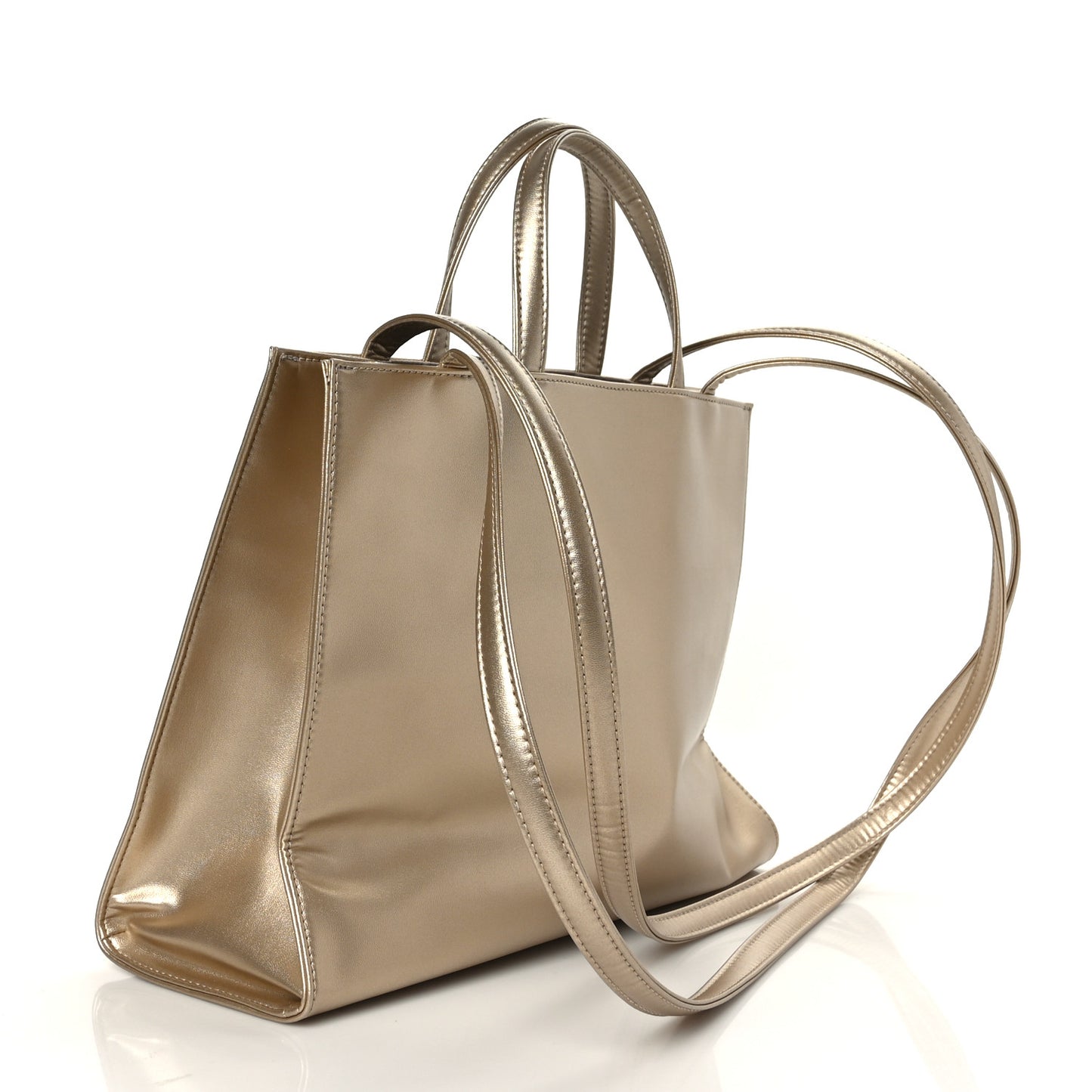 Metallic Vegan Leather Medium Shopping Bag Gold