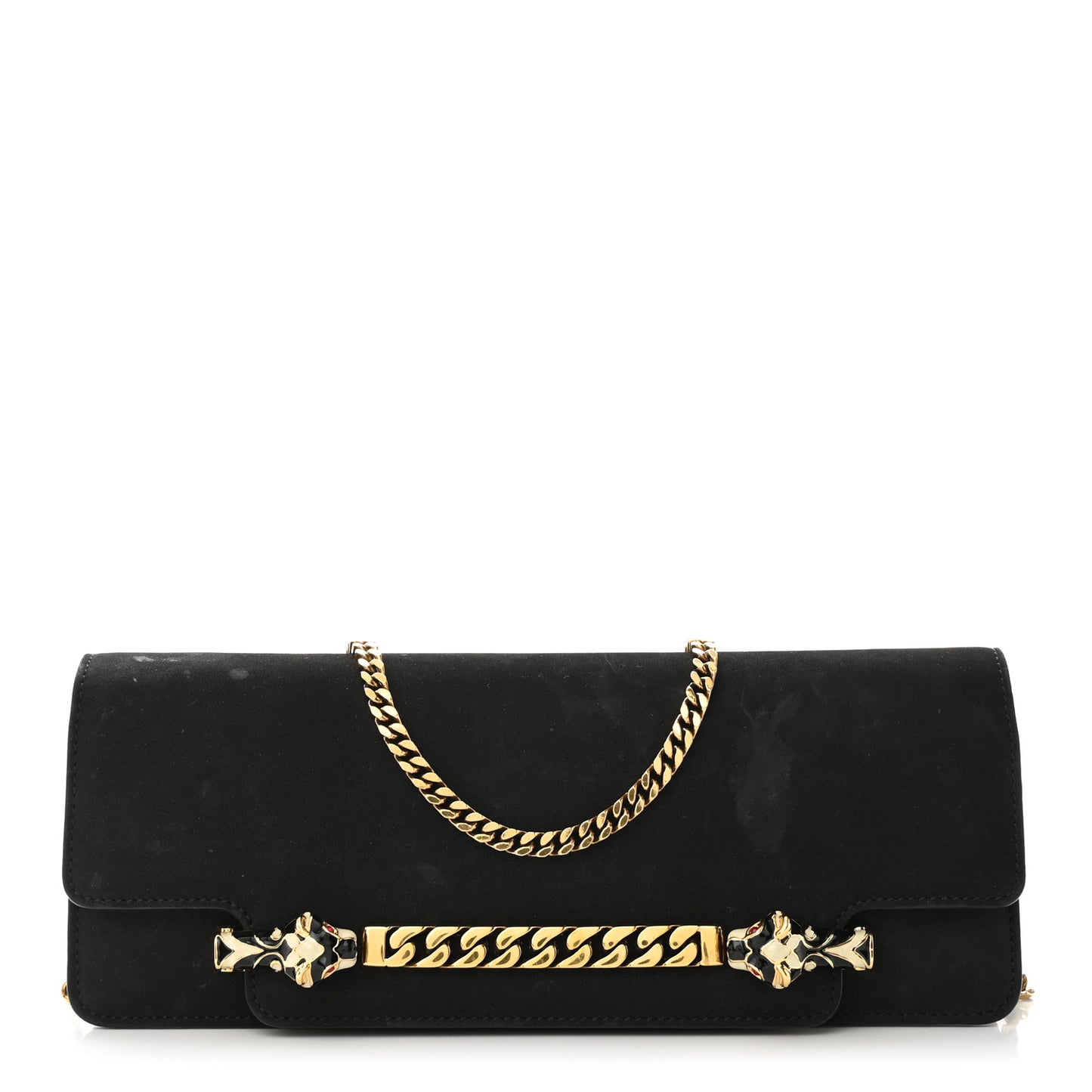 Suede Tigrette Chain Clutch Black