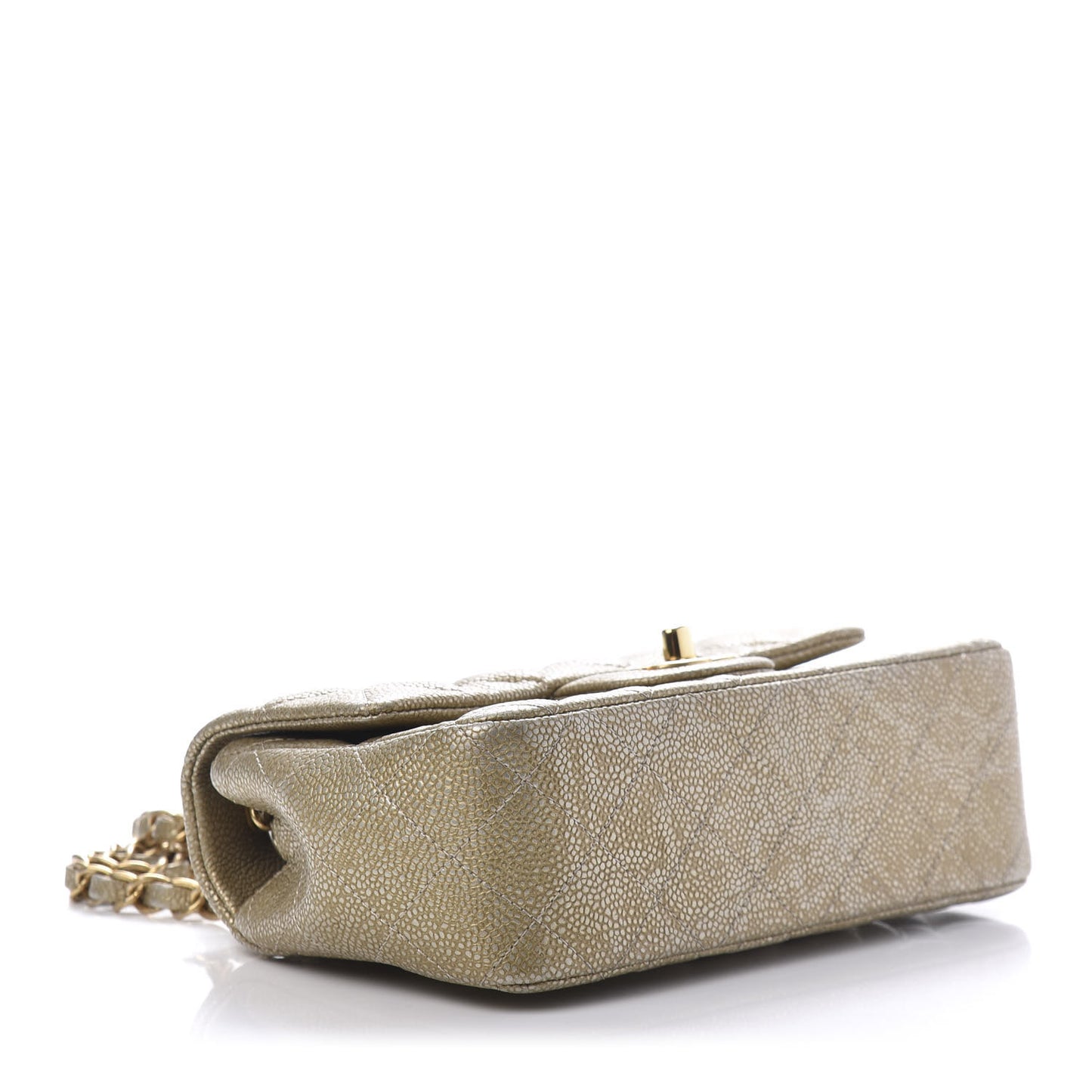 Metallic Caviar Quilted Mini Rectangular Flap Gold