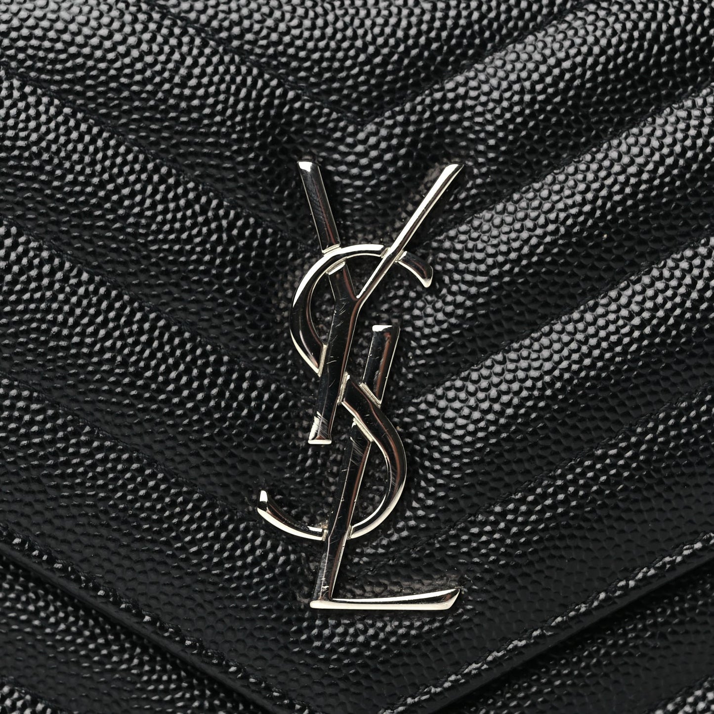 Grain De Poudre Matelasse Chevron Monogram Envelope Chain Wallet Black