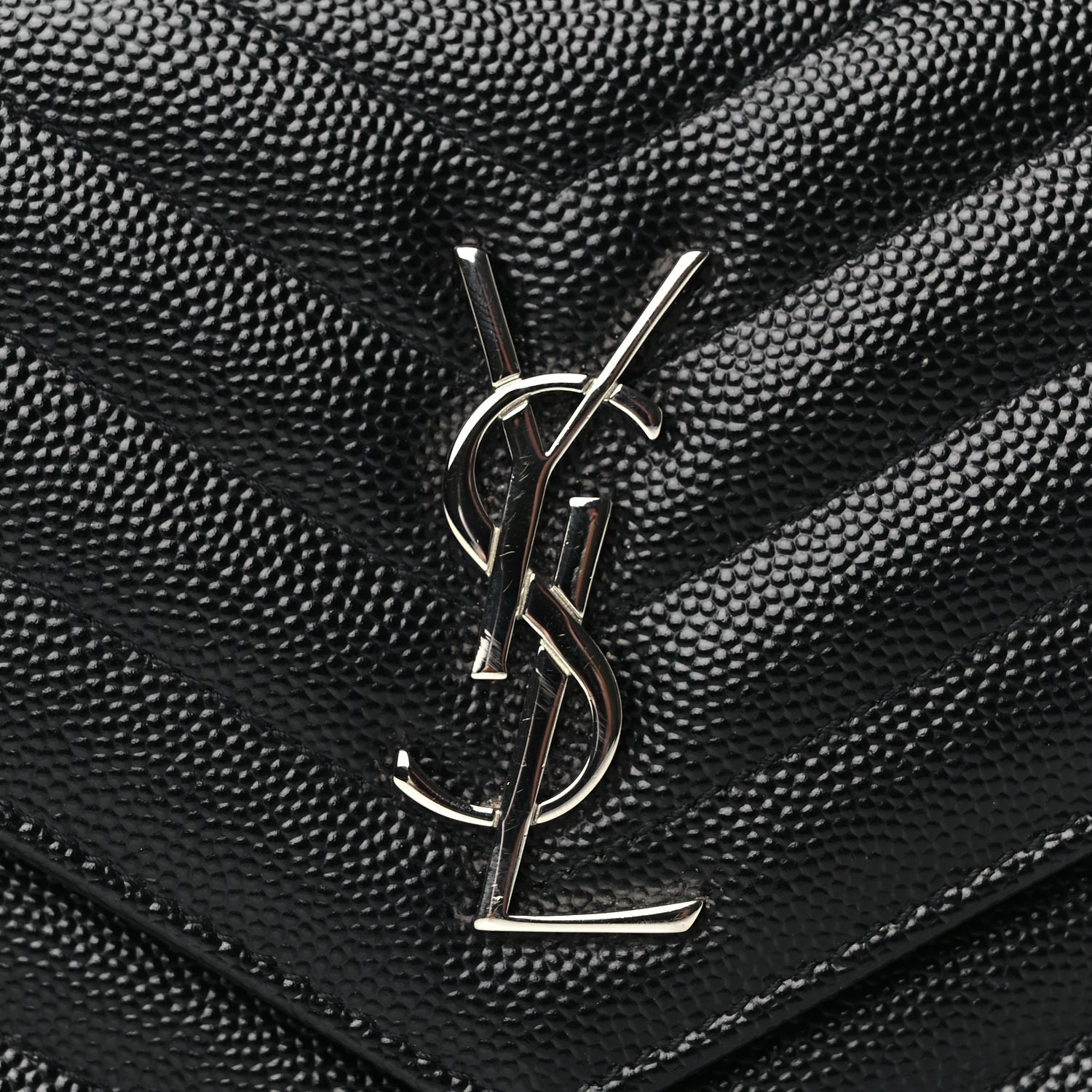 Saint Laurent Grain De Poudre Matelasse Chevron Monogram Envelope Chain Wallet Black 11 of 16