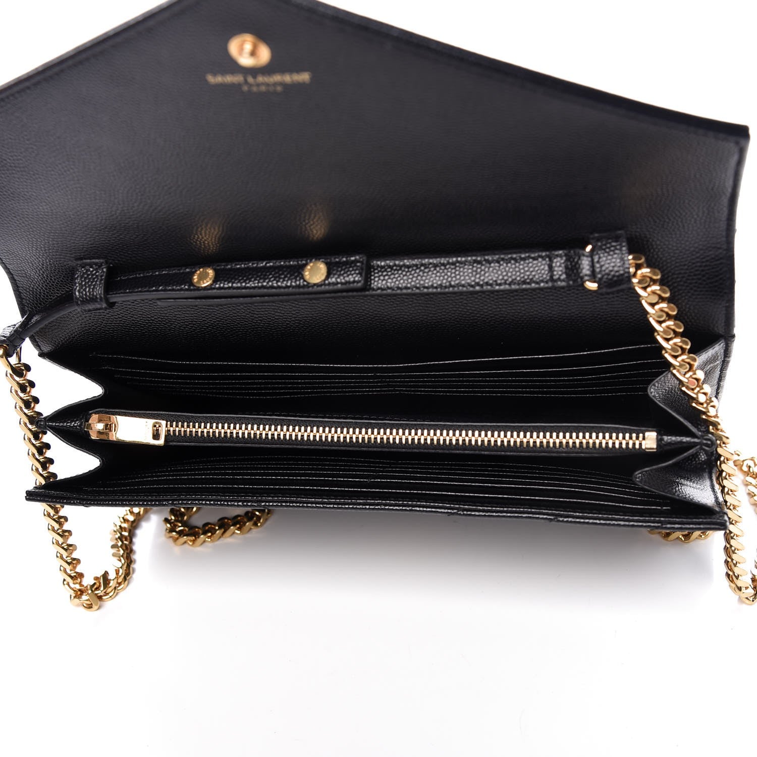Saint Laurent Grain De Poudre Matelasse Chevron Monogram Chain Wallet Black 5 of 9