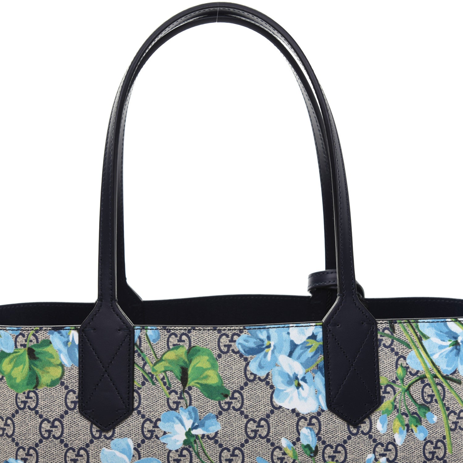 Gucci GG Supreme Monogram Blooms Small Reversible Tote Beige Blue Navy 11 of 15