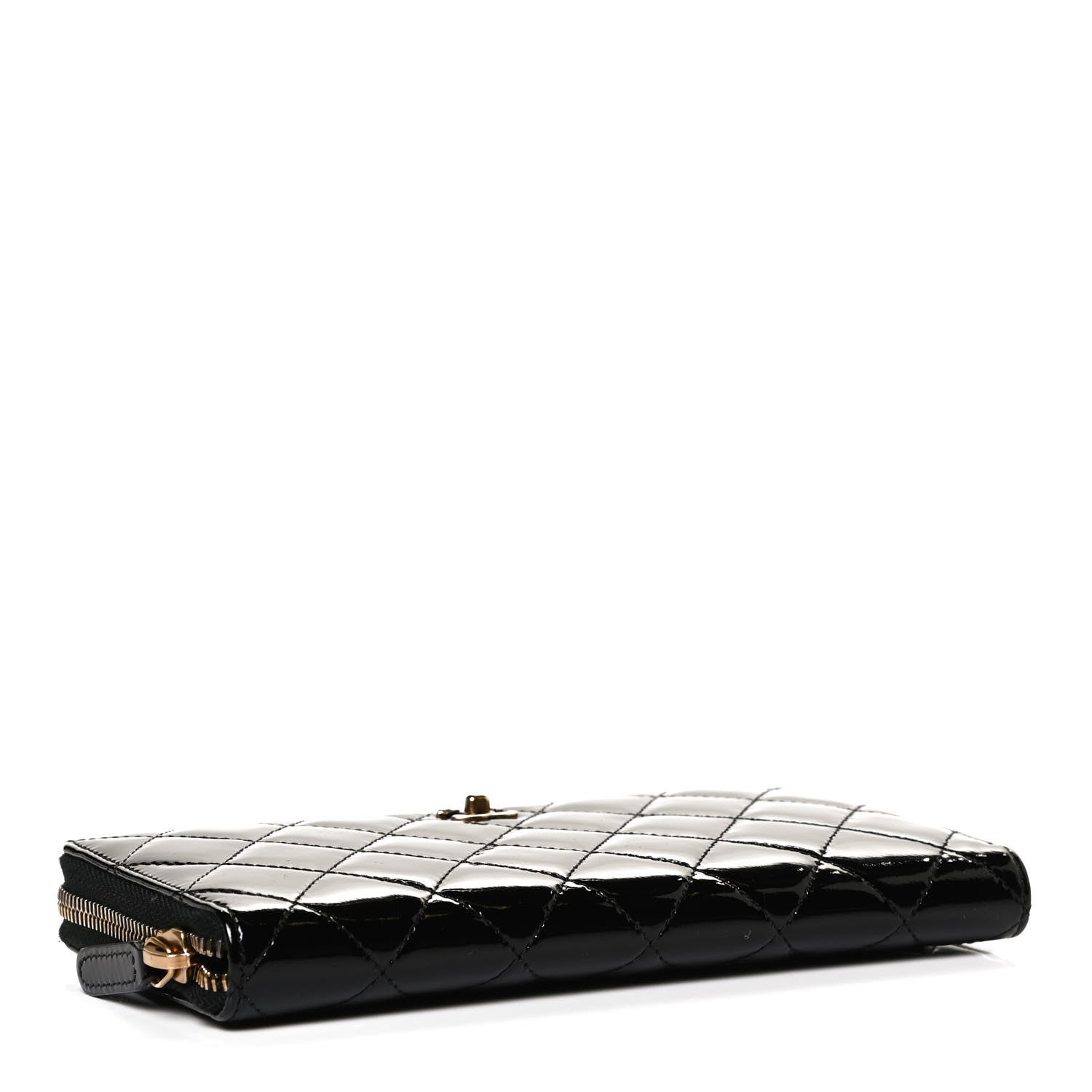 Chanel Patent Quilted Large Gusset Zip Around Wallet Black 4 of 11