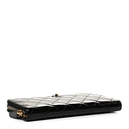 Chanel Patent Quilted Large Gusset Zip Around Wallet Black 4 of 11