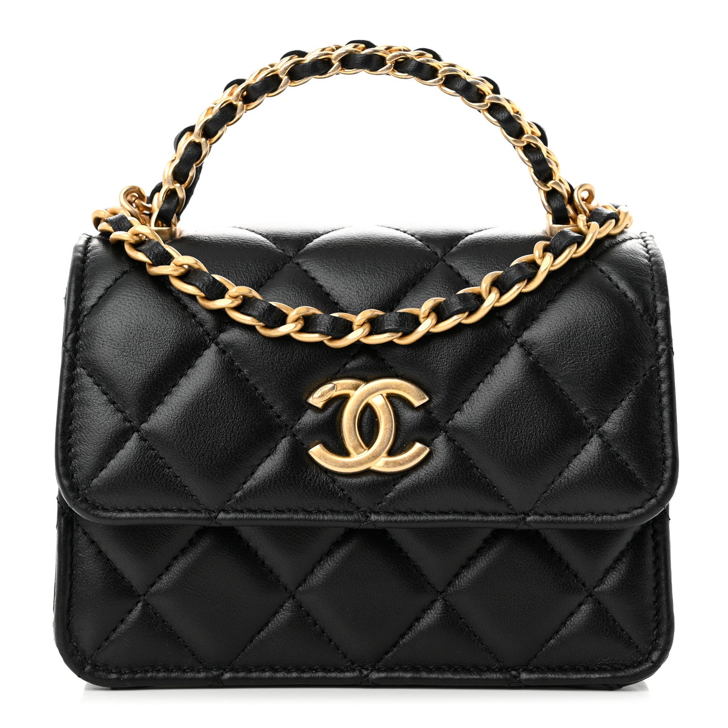 Chanel Lambskin Quilted Chain Top Handle Clutch With Chain Black 1 of 14