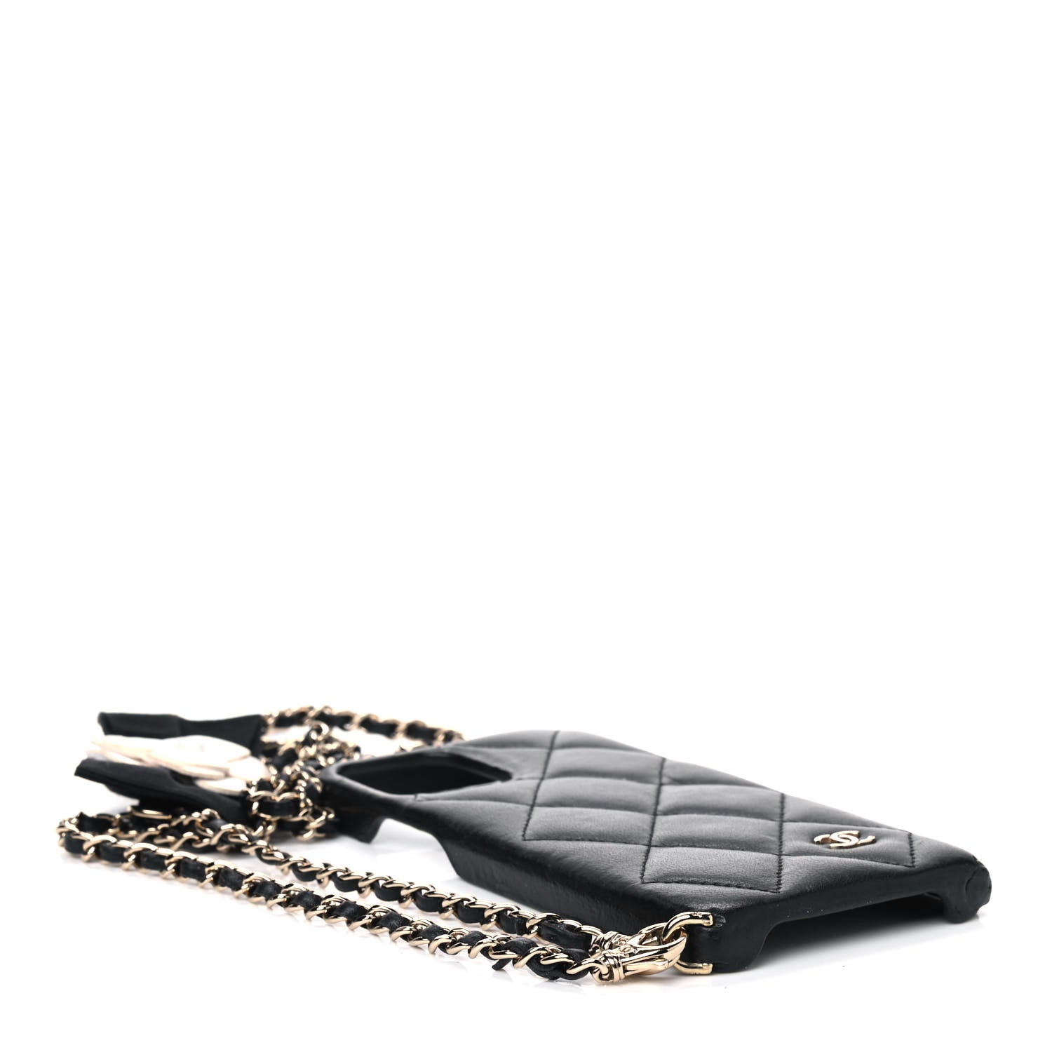 Chanel Lambskin Quilted Camellia Bow iPhone XII Pro Case With Chain Black 3 of 9