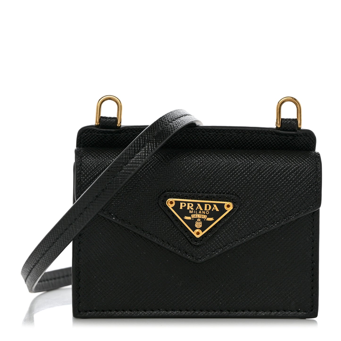 Saffiano Triangle Card Holder On Strap Black