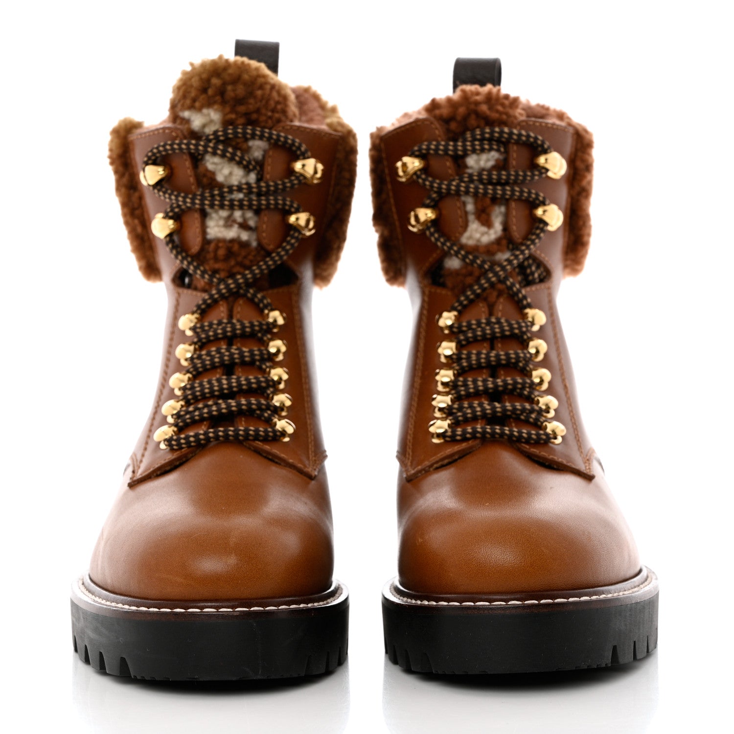 Louis Vuitton Calfskin Shearling Territory Ranger Combat Boots 38 Cognac 2 of 10