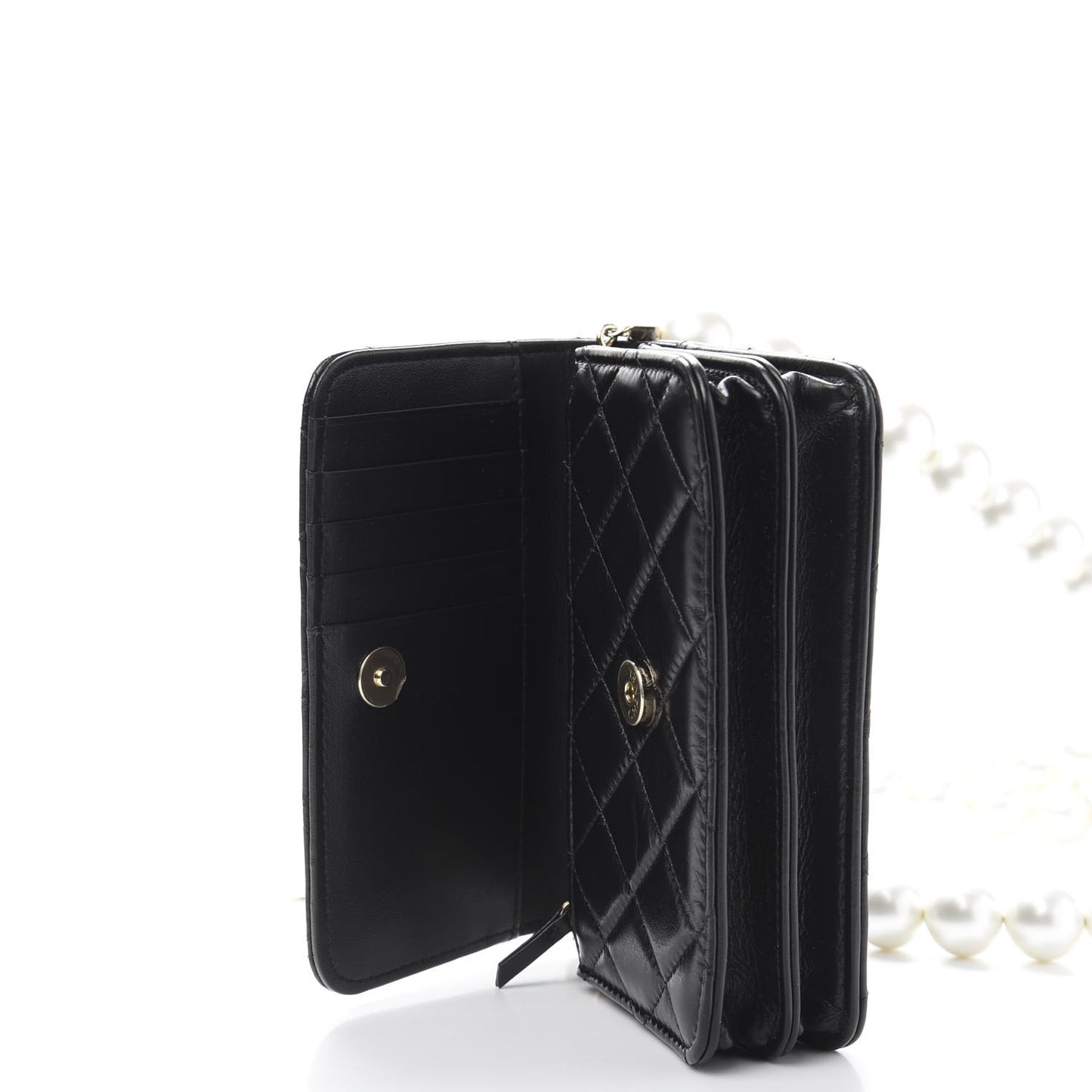 Calfskin Quilted Mini Maxi Pearls Wallet On Chain WOC Black