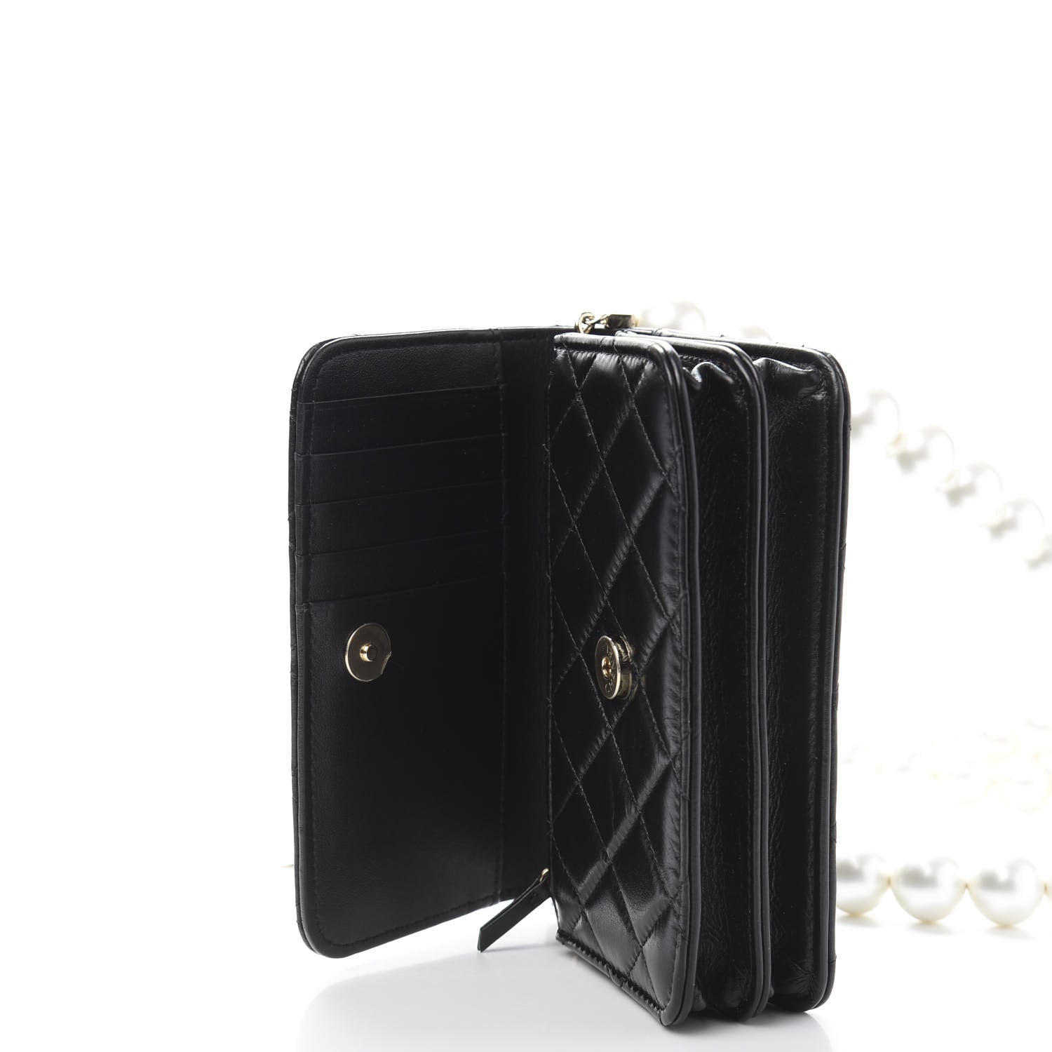 Chanel Calfskin Quilted Mini Maxi Pearls Wallet On Chain WOC Black 6 of 13