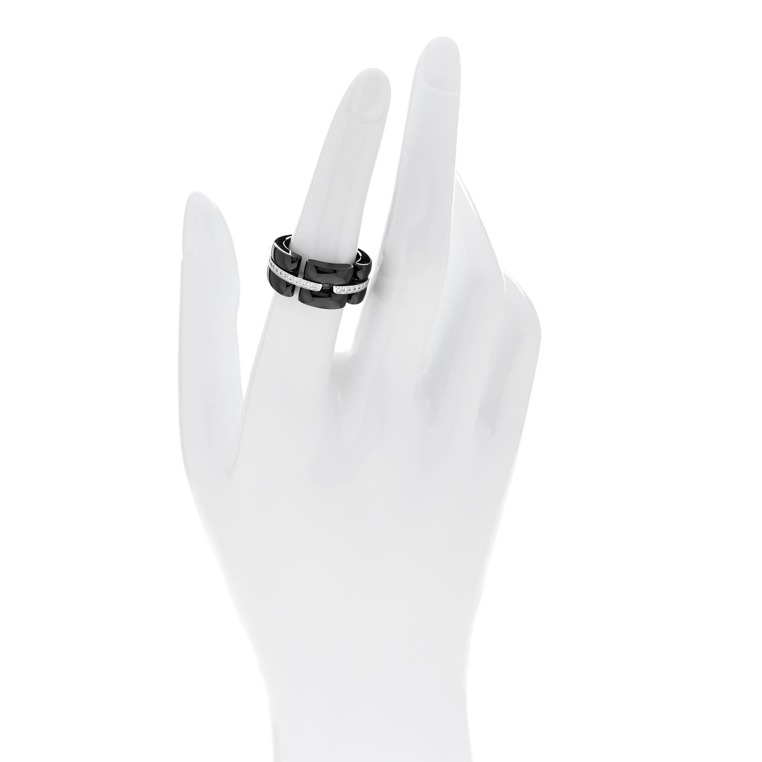 Chanel 18K White Gold Diamond Black Ceramic Medium Ultra Ring 54 6.75 2 of 5