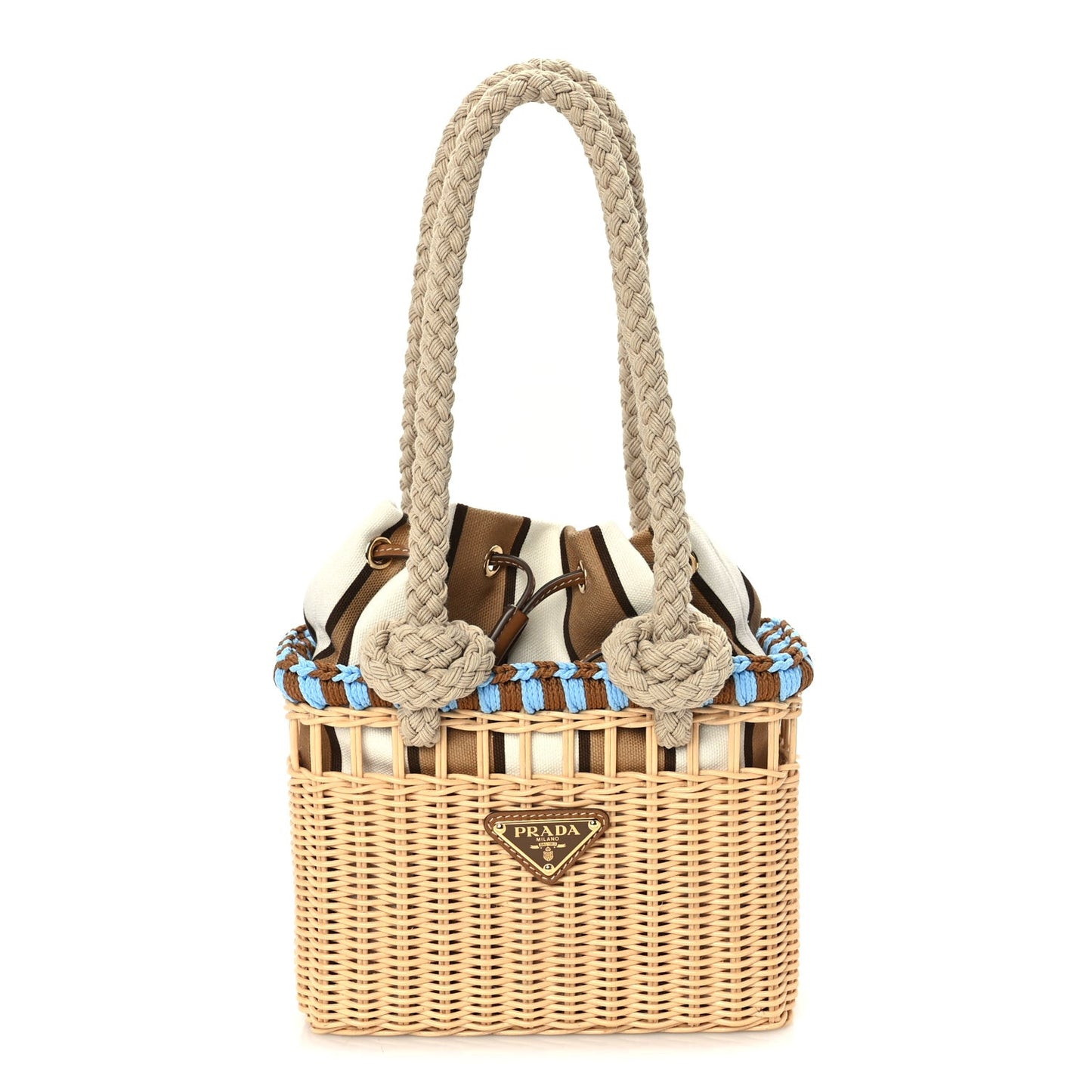Wicker Mini Drawstring Bag  Brown Multiccolor