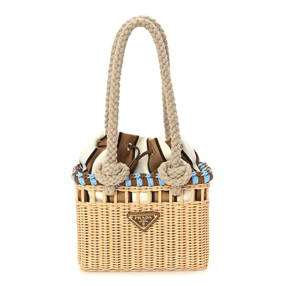 Prada Wicker Mini Drawstring Bag  Brown Multiccolor 1 of 8