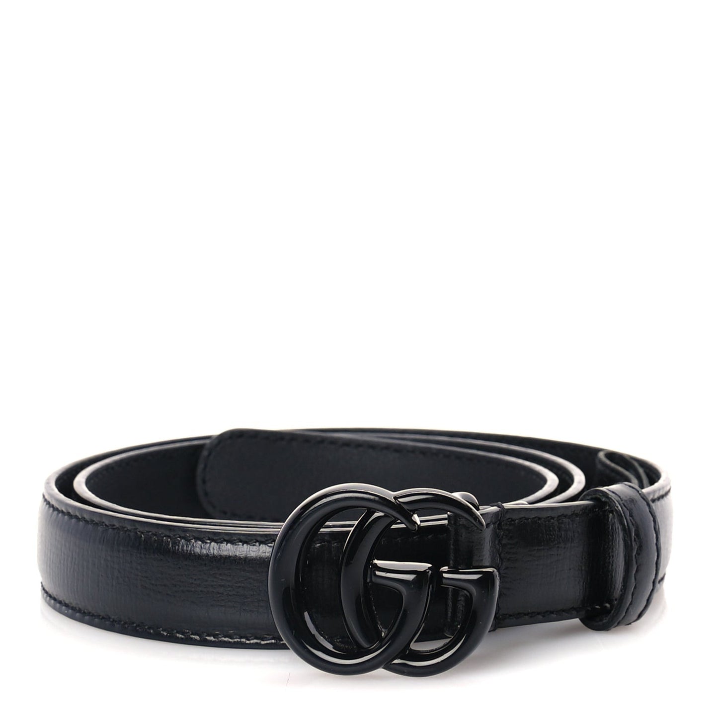 Azalea Calfskin Enamel Monochrome Double G 20mm Belt 70 28  Black