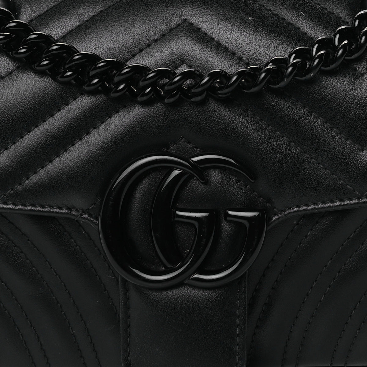 Gucci Calfskin Matelasse Monochrome Small GG Marmont Shoulder Bag Black 6 of 8