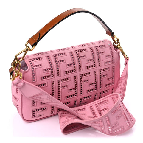 Canvas Cuoio Agata FF Ajour Embroidered Baguette Ciclamino Cuoio