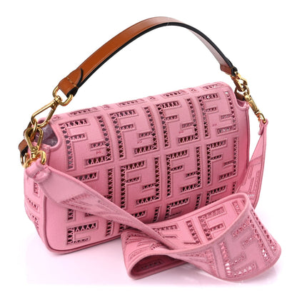 Fendi Canvas Cuoio Agata FF Ajour Embroidered Baguette Ciclamino Cuoio 2 of 8