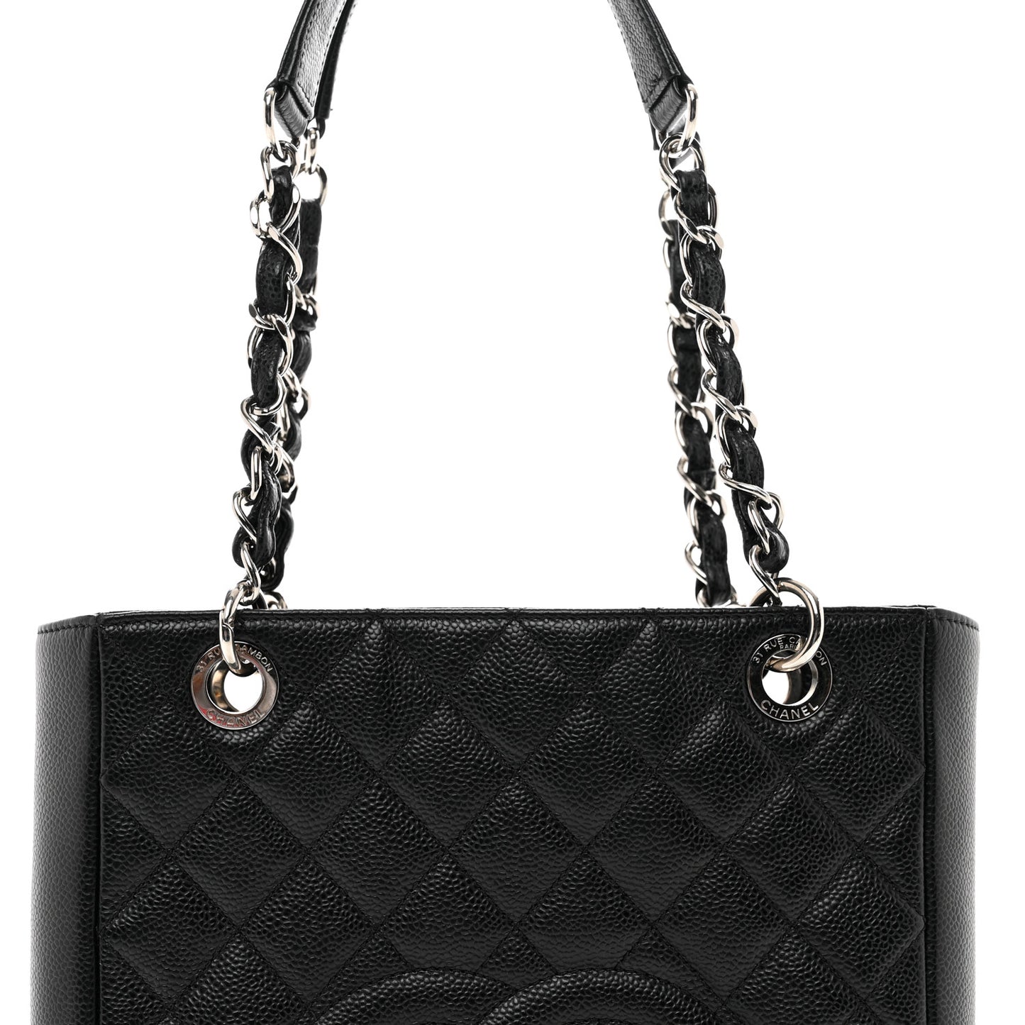 Caviar Quilted Petit Shopping Tote PST Black