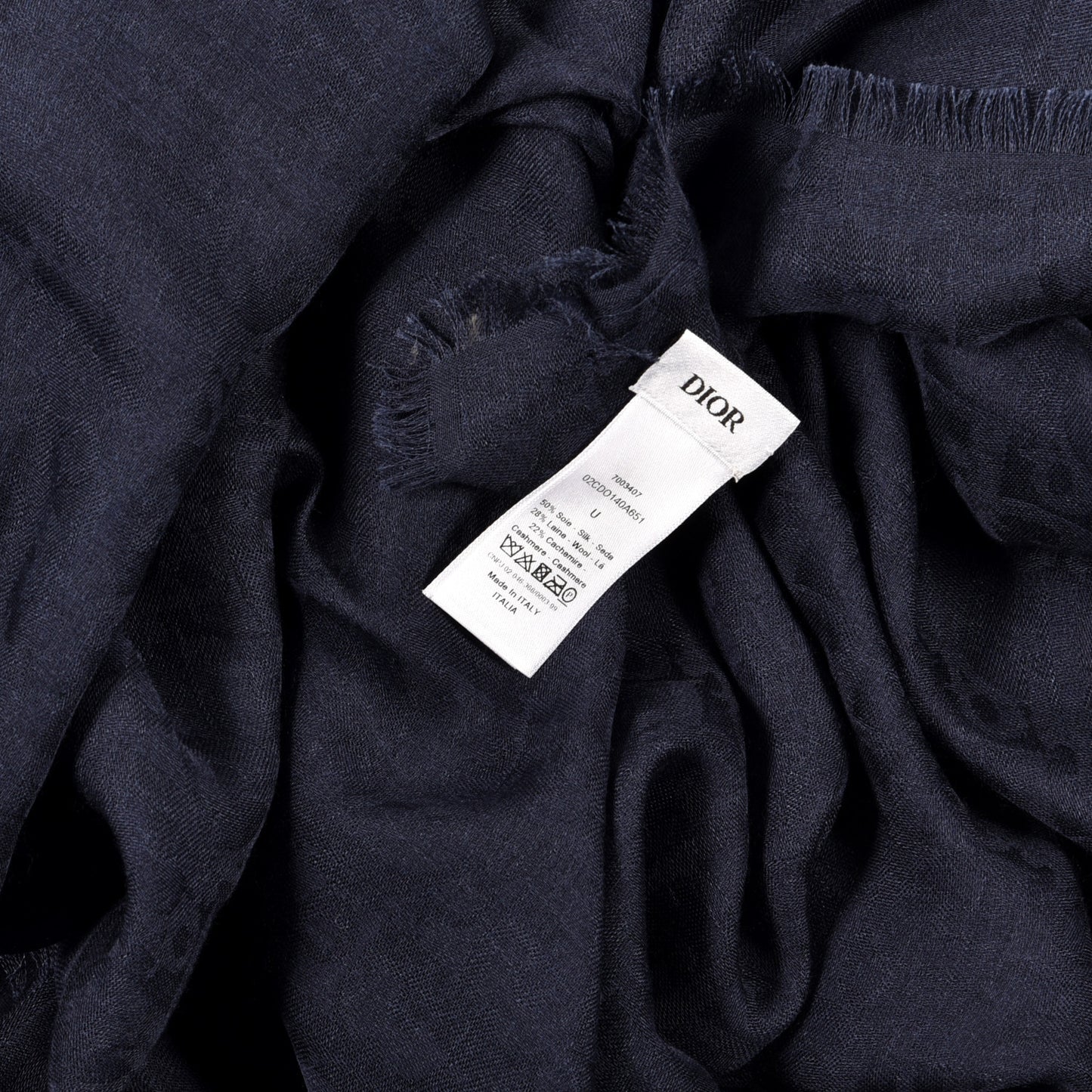 Wool Silk Cashmere Oblique Shawl Blue