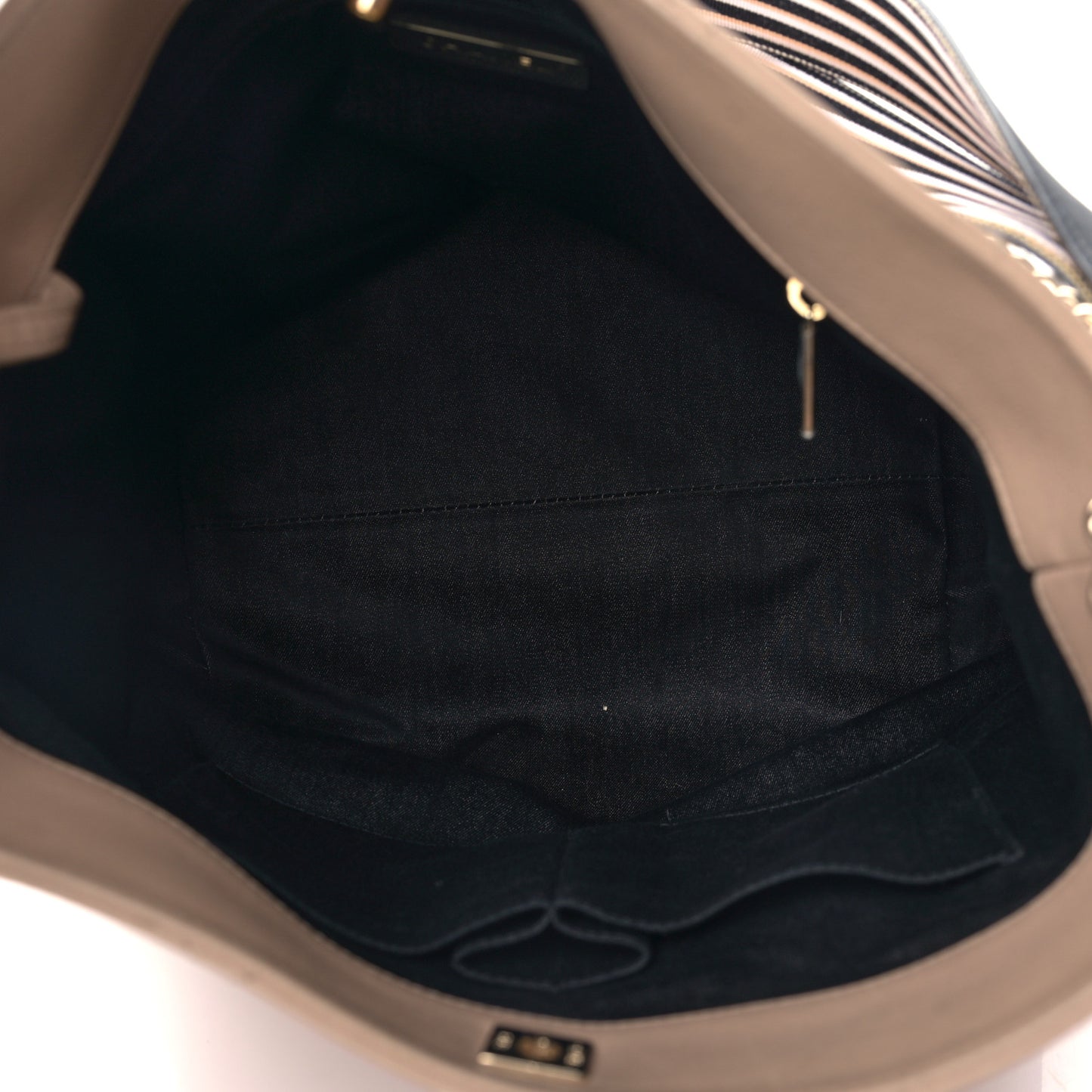 Calfskin Stitched Large Stripe Hobo Beige Black