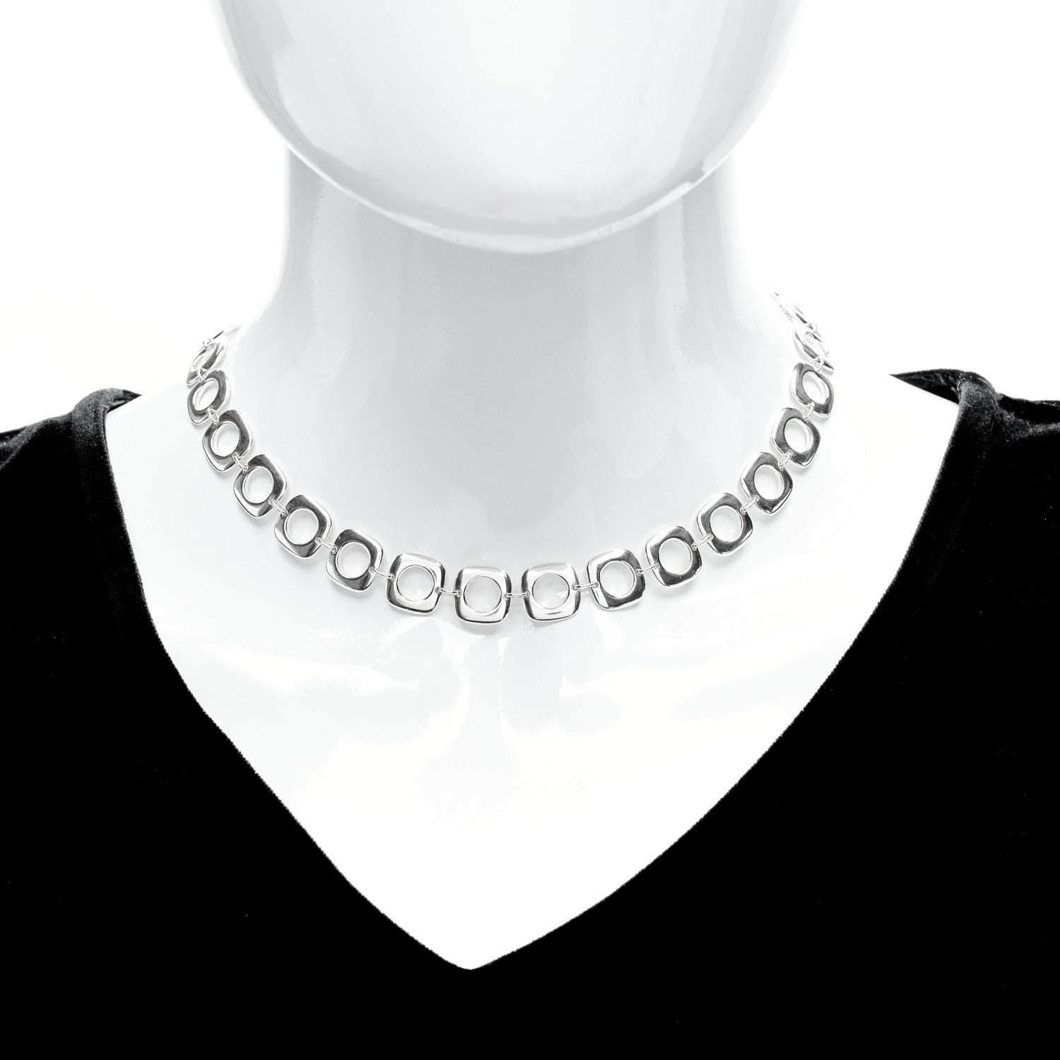 Tiffany Sterling Silver Cushion Square Link Choker Necklace 2 of 5