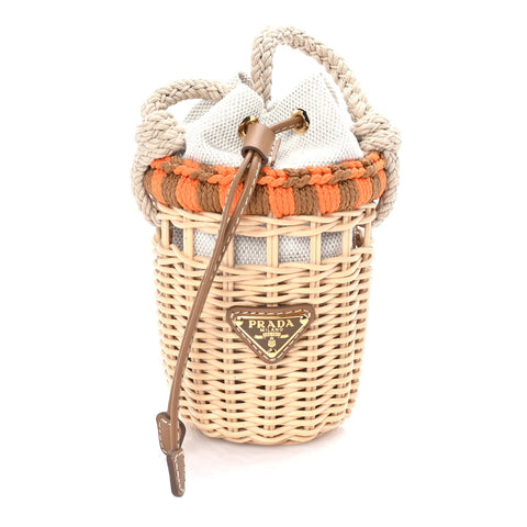 Wicker Mini Bucket Bag  Naturale Orange Brown