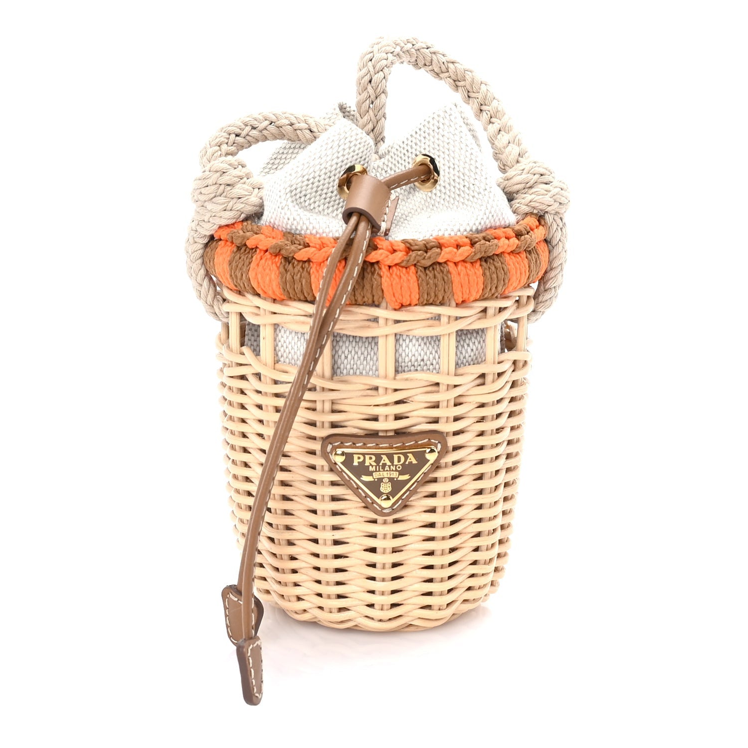 Prada Wicker Mini Bucket Bag Naturale Orange Brown 1 of 7