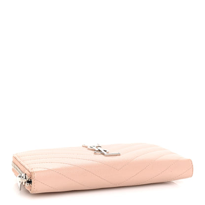 Saint Laurent Grain De Poudre Matelasse Chevron Monogram Zip Around Wallet Pink 5 of 7