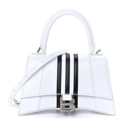 Balenciaga X ADIDAS Shiny Box Calfskin Small Hourglass Top Handle Bag  Off White Black 1 of 7