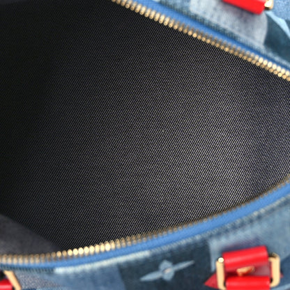 Louis Vuitton Denim Damier Monogram Patchwork Speedy Bandouliere 30 Blue Rouge 4 of 8