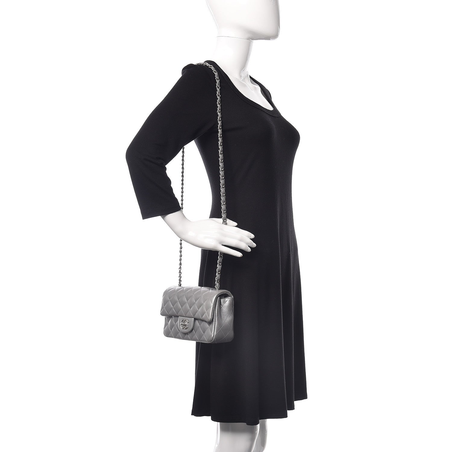 Chanel Metallic Lambskin Quilted Mini Rectangular Flap Silver 2 of 12