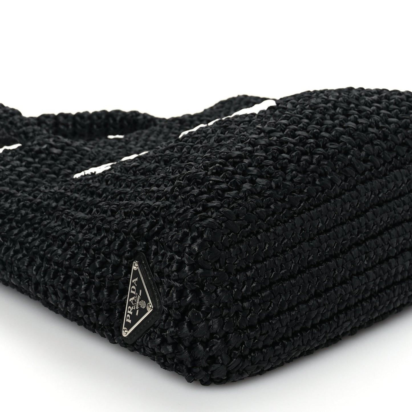 Yarn Raffia Effect Crochet Small Logo Tote Black