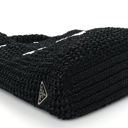 Prada Yarn Raffia Effect Crochet Small Logo Tote Black 7 of 8