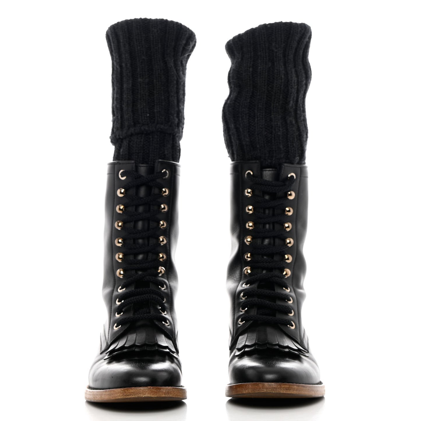 Calfskin Sock High CC Combat Boots 37 Black